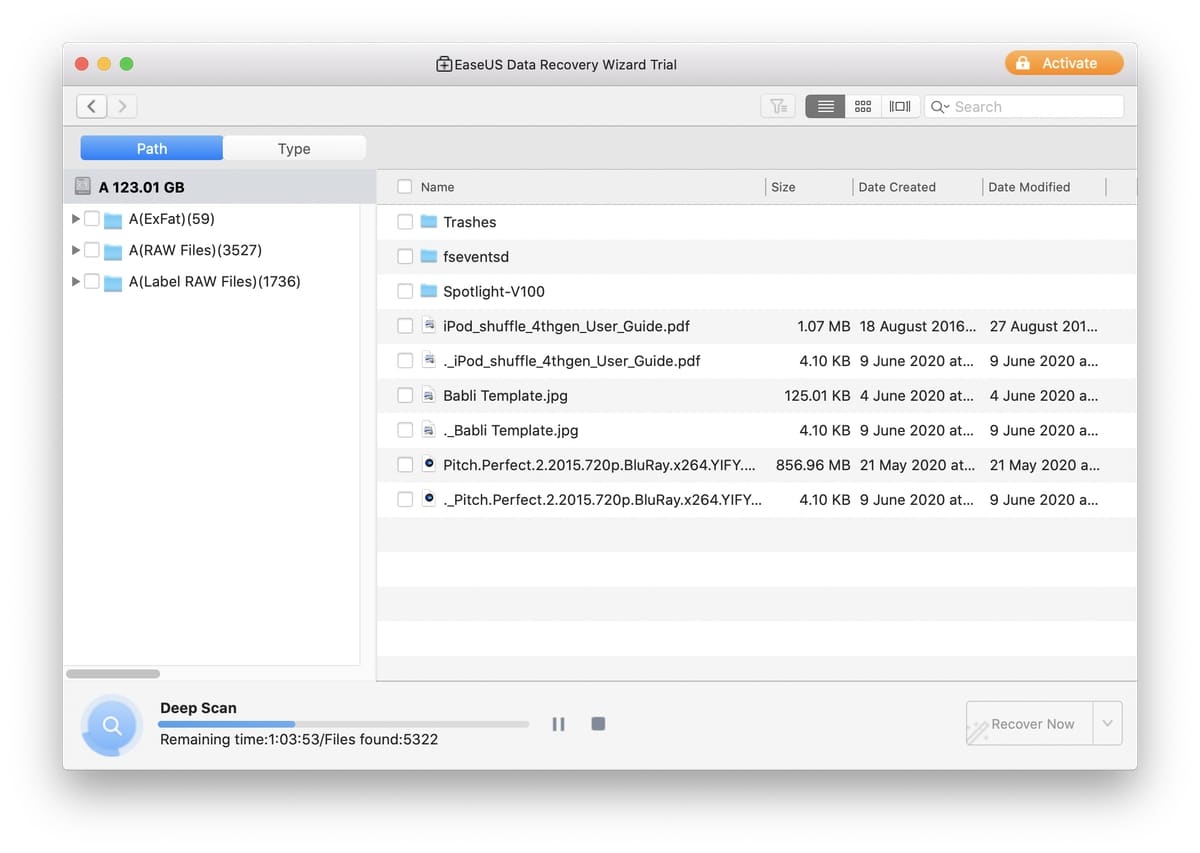 EaseUS Data Recovery Wizard for Mac Results