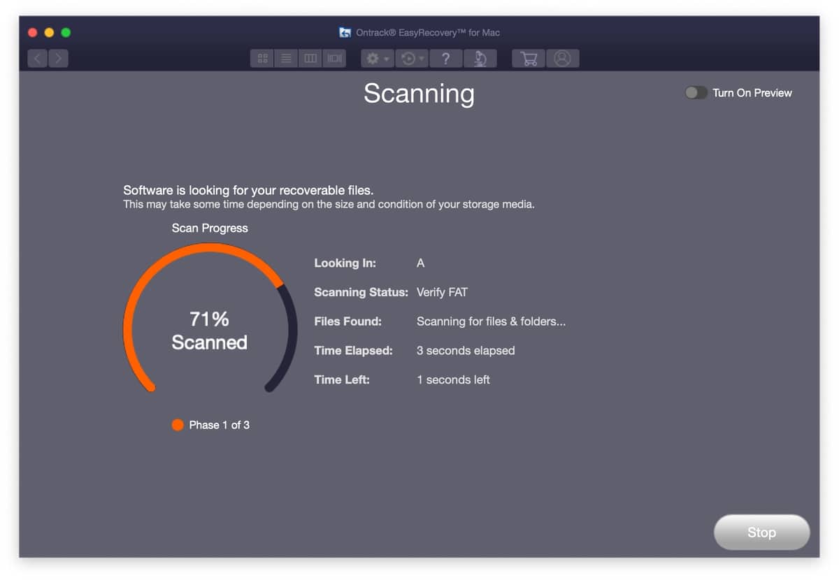 Ontrack EasyRecovery for Mac scanning