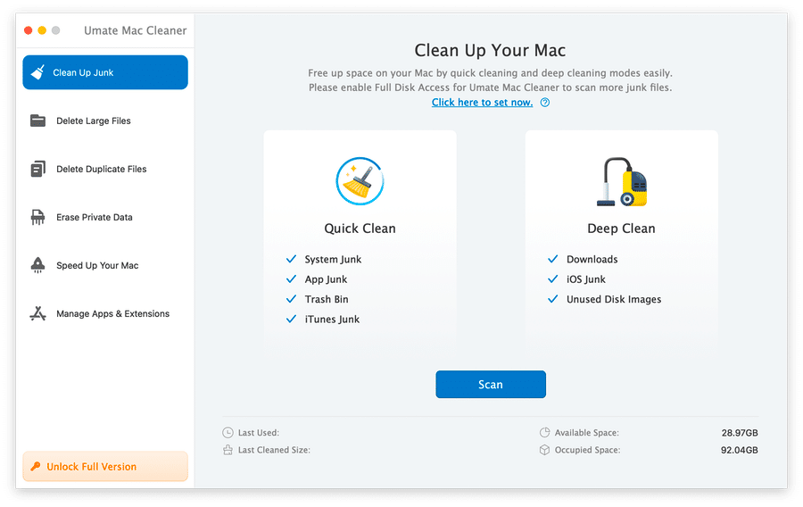 Umate Mac Cleaner Main UI