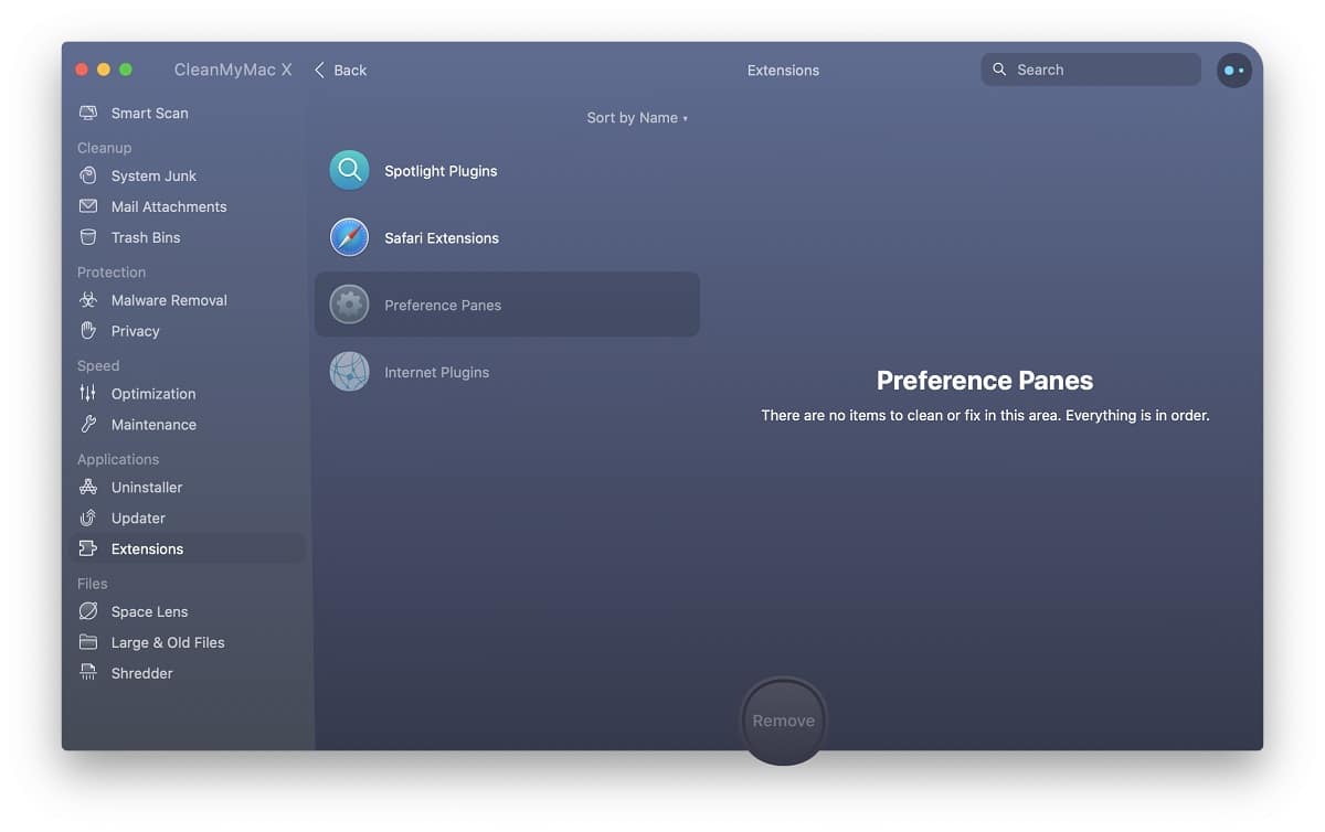 Removing preference panes via CleanMyMac X