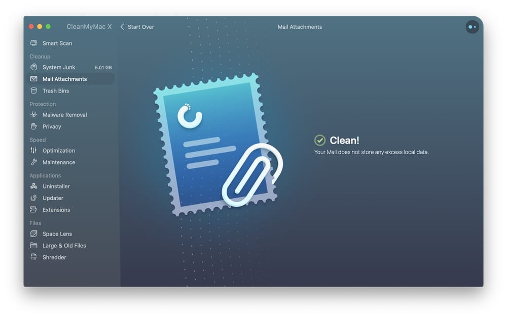 CleanMyMac X Mail Attachment Cleaning