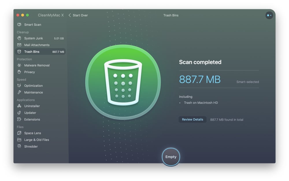CleanMyMac X System Trash Cleaning