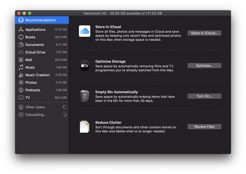 macOS built-in cleaner utility