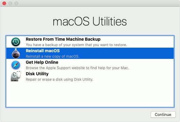 Reinstall macOS using the Recovery interface