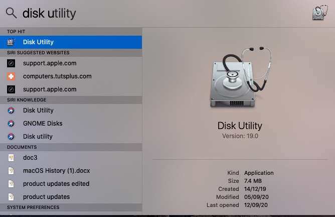 Search disk utility on spotlight