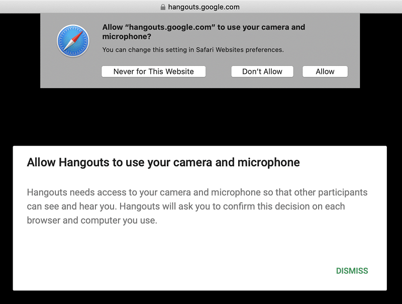 Ask option for accessing your webcam on safari
