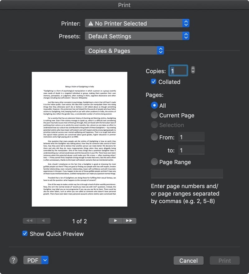 Print copies & pages on Mac computer