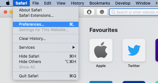 select preferences on safari on mac